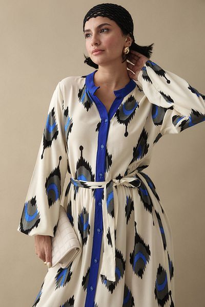 InStyle Ikat Pattern Navy Blue Viscose Dress