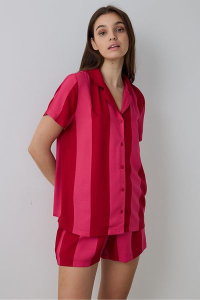 Penti Red for You Striped Patterned Shirt Collar Short Sleeve Shorts Pajamas Set