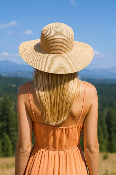BAHELS Imported Beige Adjustable Wide Straw Hat