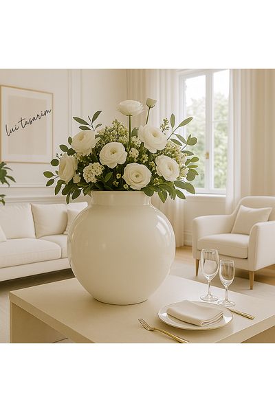 Lui Tasarım Special Design Glass Modern Large XL Size Invitation Special Day Tables Simple Stylish Elegant White Vase 27*27*11