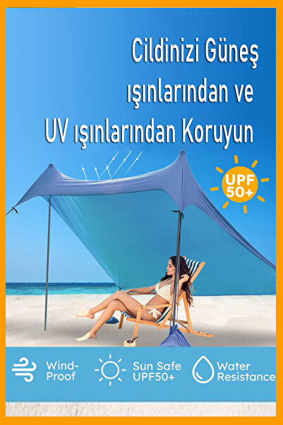 Bundeba Zelt Mavi Gölgelik Tente Deniz Plaj Şemsiyesi Bahçe Teras Çardak Kamp Piknik Güneşlik Şemsiye