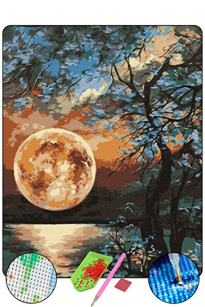 HONDEP 5D Elmas Boyama Seti – Dolunay ve Yakamoz | 40x50cm- Tuvale Gerili Dia...