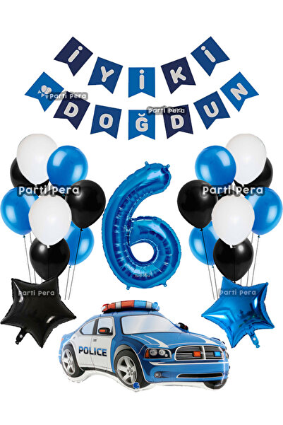 parti pera Polis Arabası Folyo Balon Lacivert Rakam Folyo Balon Doğum Günü Ba...
