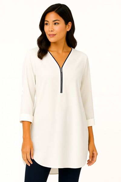 dorbe Women's Peach Zip-Up Long Sleeve Tunic