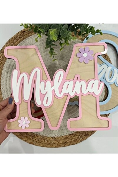 MK butik Çocuk Ve Bebek Odası Harf Kapı Ve Duvar Süsü Pano Isimlik Dekoratif Kapı Süsü 2 katmanlı