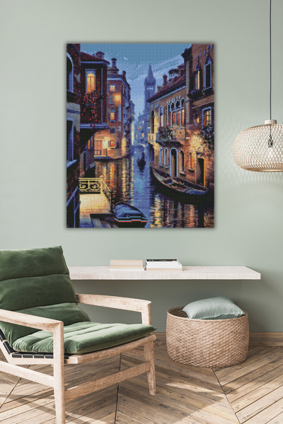 Genel Markalar Venedik Kanalları | Elmas Mozaik Tablo - Mozaik Puzzle - Boncuk Goblen - Hobi Seti | 40x50cm