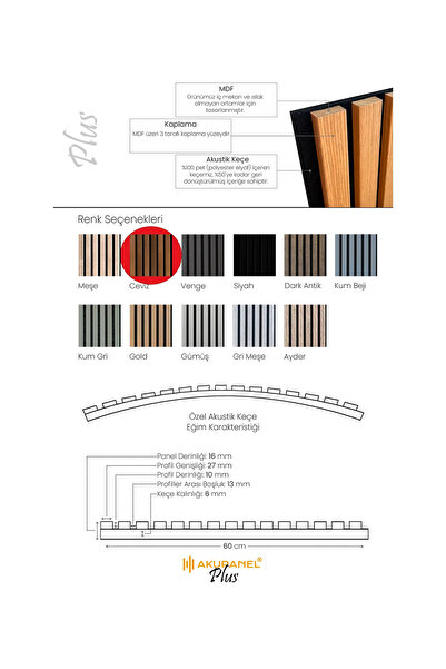 Akupanel Plus 60x245 Cm Ceviz Renk Akustik Ahşap Duvar Paneli