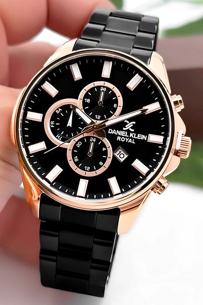 Daniel Klein Men's Wrist Watch with Calendar Steel Cord Steel Case 3 Atm Waterproof Black-Rose Zmdk1143