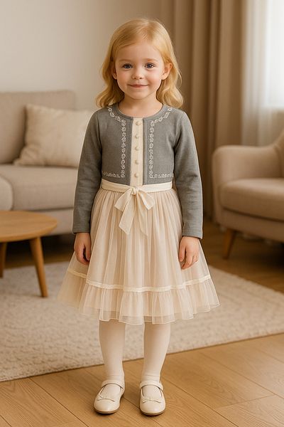 Veni Baby Girl's Dress Cardigan Set