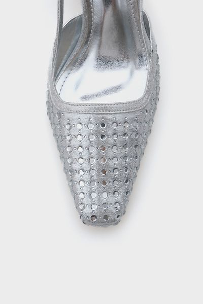 Capone Outfitters Pantofi de damă cu toc mediu argintiu, cu piatră, cu spate deschis