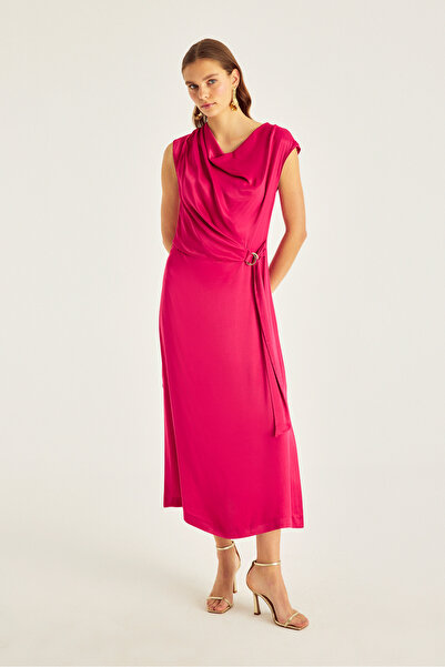 Naramaxx Degaje Yaka Midi Boy Saten Elbise