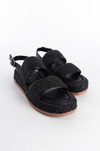 Capone Outfitters Γυναικεία σανδάλια από ψάθινο ίσιο τακούνι με διπλό λουρί