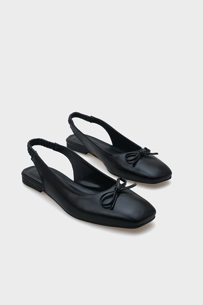 Capone Outfitters Women's Flats - Open Back, Blunt Toe and Bow Detail, Elastic Back