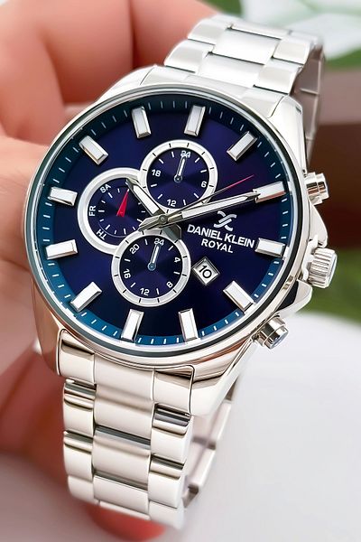 Daniel Klein Men's Wrist Watch with Calendar Steel Cord Steel Case 3 Atm Waterproof Silver-Blue Zmdk1143