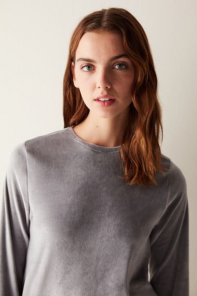 Penti Fuzzy Gray Sweatshirt Pajama Top