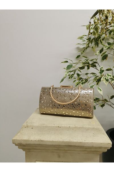 NAZART Women's Stone Gold Gold Evening Dress Clutch Chain Strap Hand Wedding Engagement Night Shoulder Bag