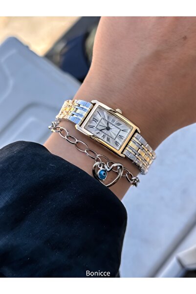 Bonicce Özel Hediyelik Kutuda Retro, Minimal Oval Kasa, Sarı Kordon,şık Kutuda Kadın Kolsaati Bileklik