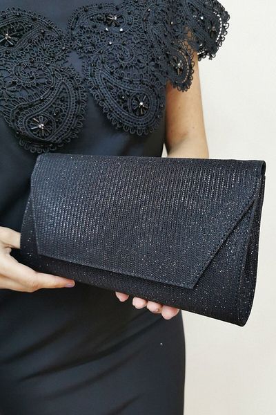 NAZART Γυναικεία βραδινή τσάντα Cupra Black Glitter Clutch