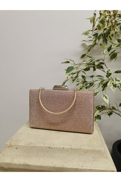 NAZART Rochie de seară Big Stone Powder pentru femei, portofoliu, curea cu lanț, geantă de umăr de logodnă de nuntă de mână