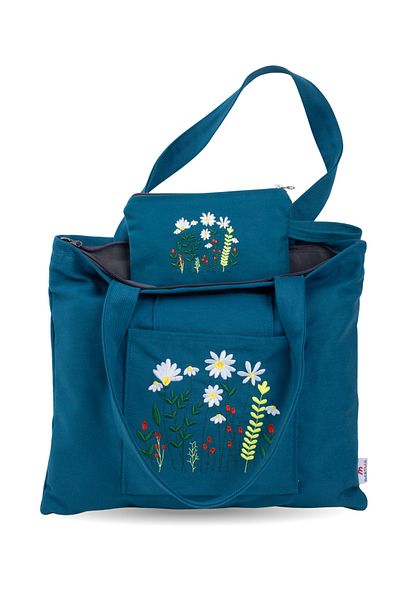 Wings Of Simurg Set geantă și portofel din pânză cu fermoar brodat Boutique-mutik-daisy Garden