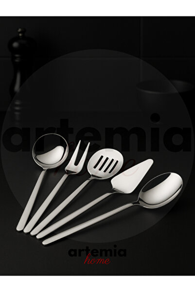 DMR LİFE Osiris Silver Model (8 Pieces) 5-Piece Sauce 3-Piece Tongs Set (Product 4 mm Thickness) Steel 18/10