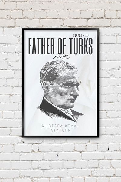 TABLOX Mustafa Kemal Atatürk Father of Turks Black Real Wooden Framed Decorative Painting