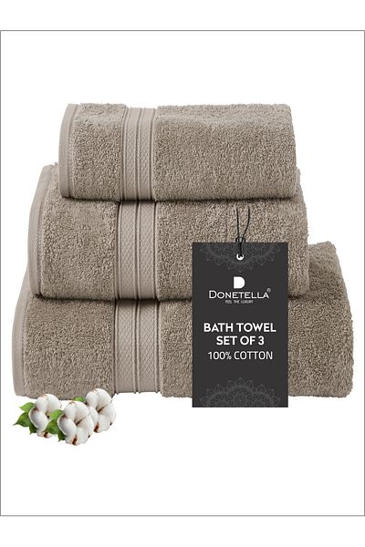 Donetella 3-Pcs Towel Set - Pcs 1 Bath Sheet, 1 Pcs Bath Towel, 1 Pcs Hand Towel 600 GSM 100% Combed Cotton