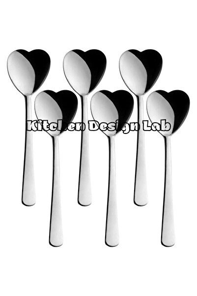 Kitchen Design Lab Kalp Şekilli 6'lı Dondurma Ve Tatlı Kaşığı, Kutulu, Gümüş Renk 6 Adet