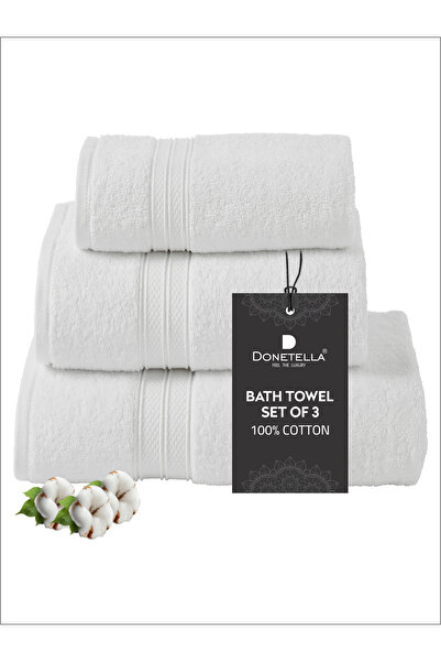 Donetella 3-Pcs Towel Set - Pcs 1 Bath Sheet, 1 Pcs Bath Towel, 1 Pcs Hand Towel 600 GSM 100% Combed Cotton