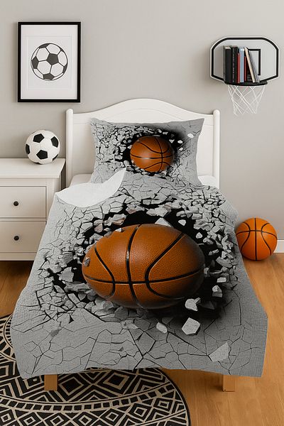 CAPRİCE HALI Basketball Ball Patterned Single Pike (with Pillow Case)