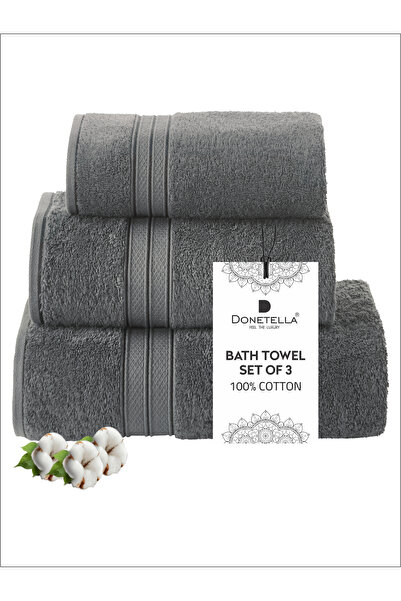 Donetella 3-Pcs Towel Set - Pcs 1 Bath Sheet, 1 Pcs Bath Towel, 1 Pcs Hand Towel 600 GSM 100% Combed Cotton