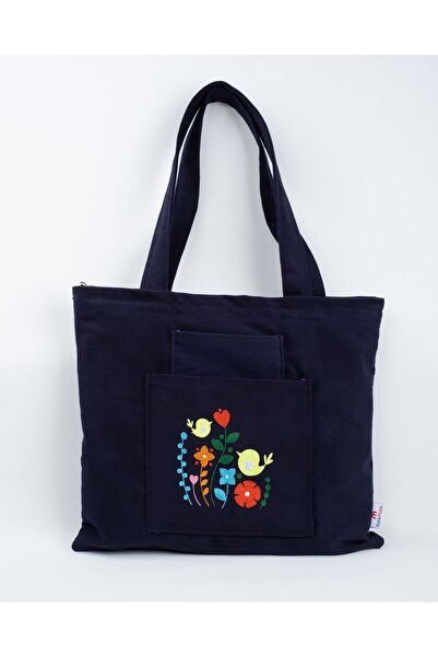 Wings Of Simurg Синя вишивка Butikmutik-Пташиний сад Канава Тканинна сумка та гаманець