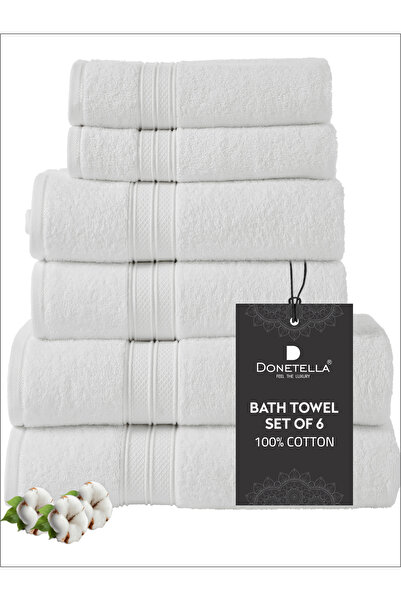 Donetella 6-Pcs Towel Set -2 Pcs Bath Sheet, 2 Pcs Bath Towel, 2 Pcs Hand Towel 600 GSM 100% Combed Cotton