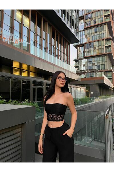 ADASUMODA dantelli astarlı crop