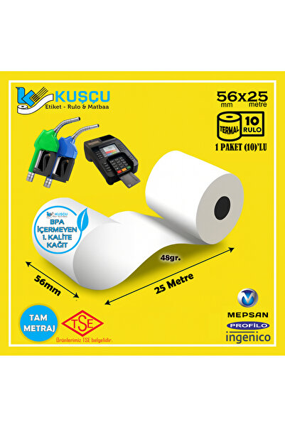 KUŞÇU RULO 10 Adet 56x25 TSE Belgeli - 1. Kalite - BPA İçermeyen - Benzinlik ...