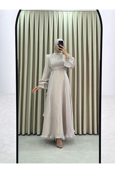 MERETTO By Akıl Jan Jan Rochie de seară hijab, cu guler de judecător, cu căptușeală de piatră