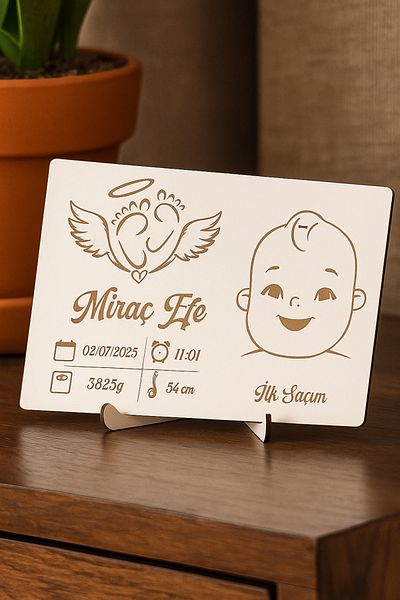 Defne Sepeti My First Hair for Baby Boy - Weight Length Date Birth Time Memory Frame