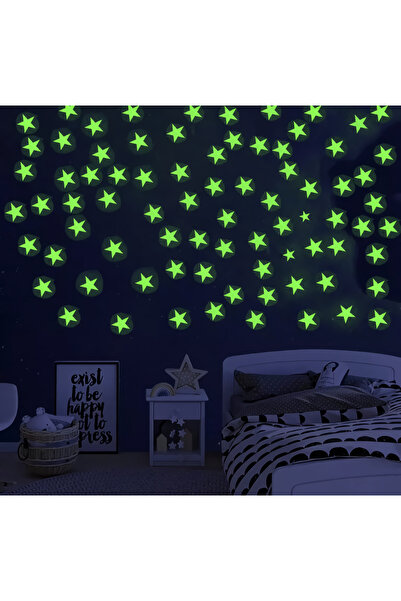 mertyavm Fosforlu Duvar Sticker 50 Adet Büyük Boy(4cm) Yıldız ve Ay Çocuk Odası Hediyelik
