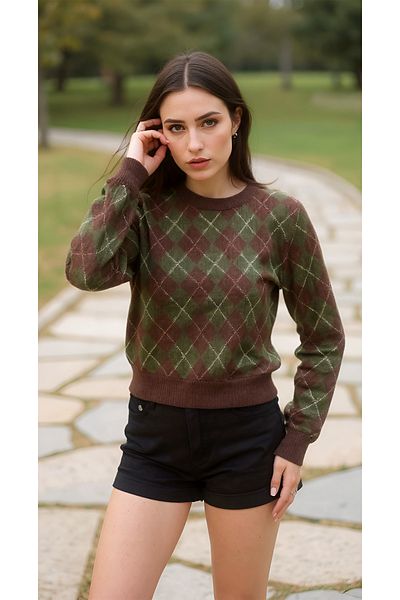 Zimsah Brown First Quality Soft Textured Diamond Pattern Sweater