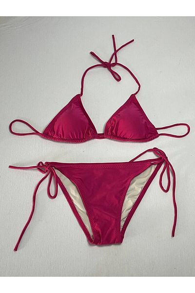 hazelin Women's Dark Pink Halter Neck Tie-Up Triangle Bikini Set Hzl25S-Lc5005