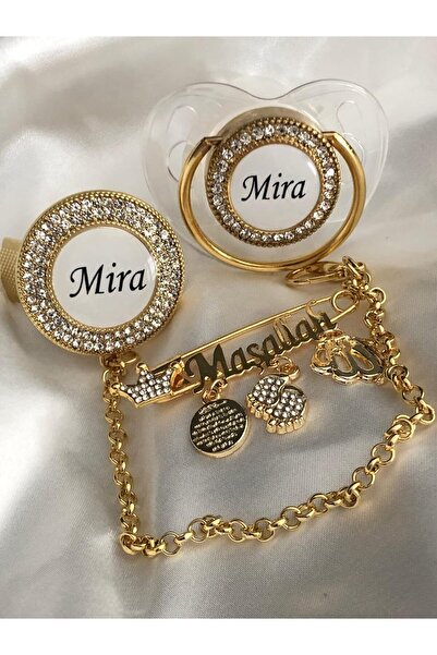 Serap Yılmaz Sahi Isimli Bebek Şeffaf Silikon Emzik Zinciri Ve Yaka Iğne Seti...