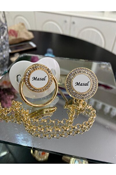 Serap Yılmaz Sahi Isimli Bebek Pembe Silikon Emzik Zinciri Ve Yaka Iğneli Künye Seti 0468 (0-6 AY)