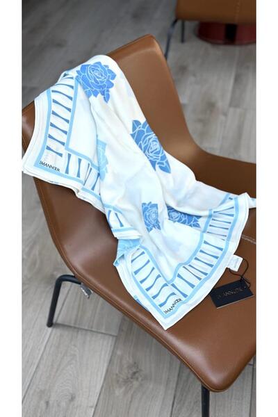 Imannoor İmannoor Gül Bahçesi Floş Viskon Şal Mavi