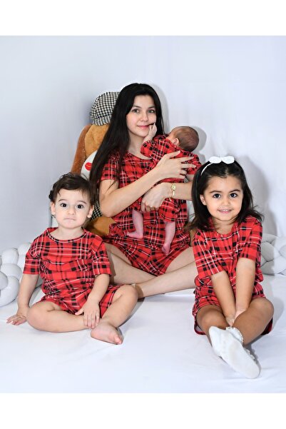 Drop Kids SET PIZAMĂ MAMĂ BEBĂ COMBINAT MODEL CAROȘĂ PANTALON SCURT (Vândut individual)