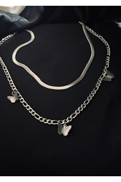 KANERUZ قلادة إيطالية متعددة السلاسل مصنوعة من الفولاذ المقاوم للصدأ باللون ا...