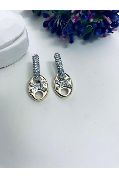 KANERUZ Gold Zircon Stone Model Special Design Oval Earrings