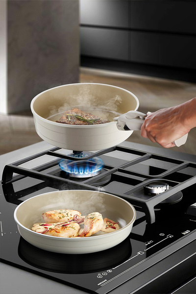 NEOFLAM Midas Beige 9-Piece Detachable Handle Nesting Induction Pot Pan Set