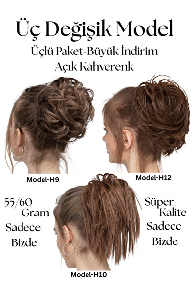 YARAT Üçlü Topuz Paketi Üç Deyisık Model Lastikli Toka Peruk Postış