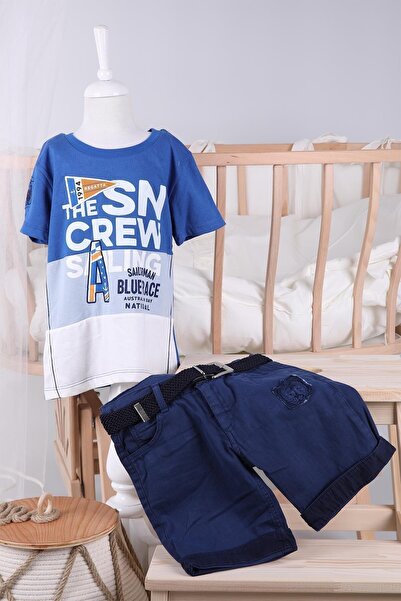 Babyhola 5-8 ani Pantaloni scurți cu centură Tricou Costum de vară pentru băi...