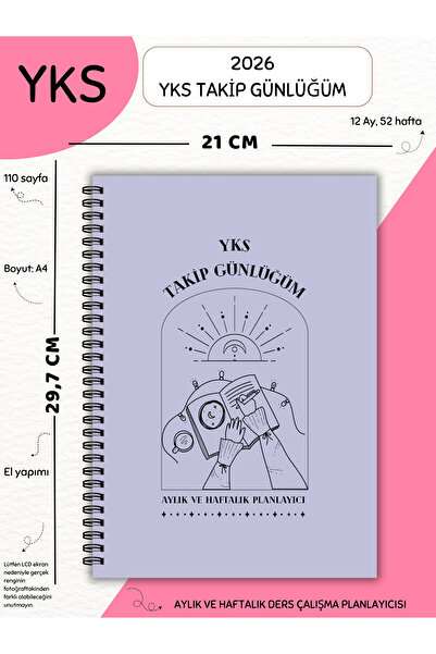 Else Craft 2026 YKS Sınav Takip Günlüğüm -Lila - Aylık - Haftalık Ders Çalışma Planlayıcısı